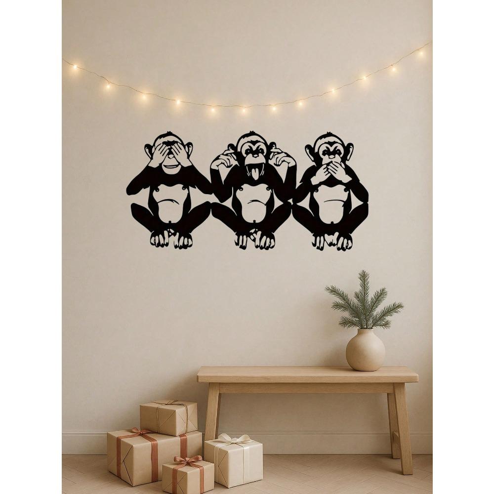 Metal Three Wise Monkeys Wall Sculpture, See Hear Speak No Evil Figure, Home Decor, Primate Animal Art, Iron Craft Gift