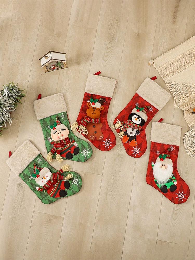 3D Design Christmas Stocking 18 Inch Large Family Christmas Stocking Xmas Gifts Candy Bag for Fireplace Hanging Ornament Gifts