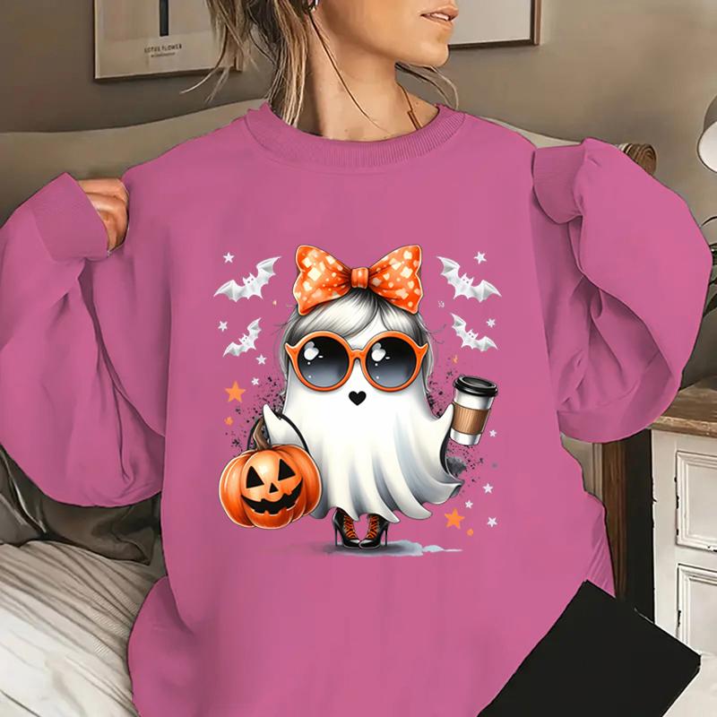 Пуловеры с принтом тыквы и летучей мыши на Хэллоуин для женщин, повседневные топы с круглым вырезом, свободные женские пуловеры больших размеров без капюшона