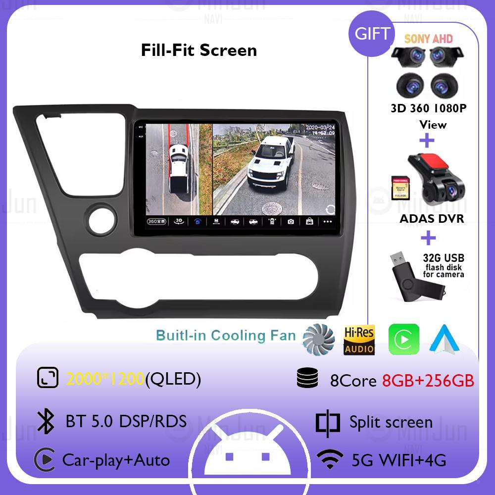 Wireless CarPlay Auto Multimedia GPS for Honda Civic 9th 2013 2014 2015 2016 2017 2018 2019 Android 14 Car Radio Head Unit