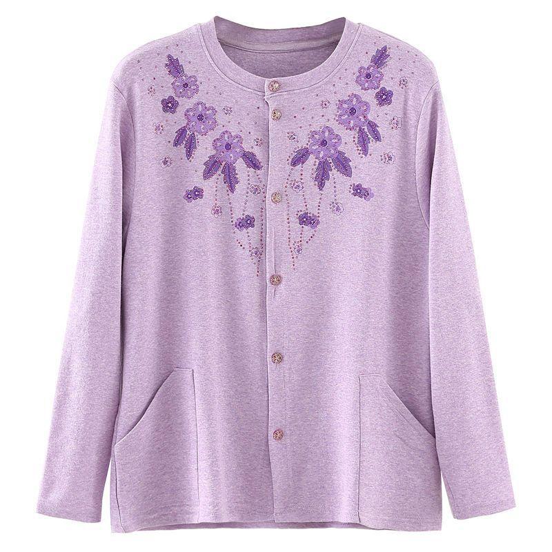 Baumwoll-Strickjacke mit Knöpfen für Frauen mittleren und höheren Alters, langärmlig, offen gestrickt, Unterhemd, dick und fest