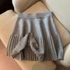 Pleated Knitted A-line Mini Skirt for Women - High Waist, Slimming, Versatile, Petite Fit for Spring & Autumn