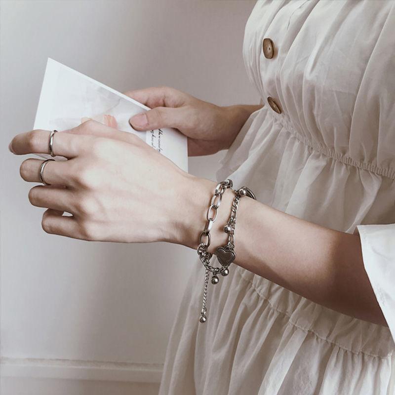 Bransoletka Punk Multilayer Chain Bransoletka damska Love Heart Pendant Biżuteria Prezenty Akcesoria