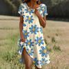 Short Sleeve Boho Dress For Women Casual Loose Fit Summer Sundress Floral Print Dress With Pockets