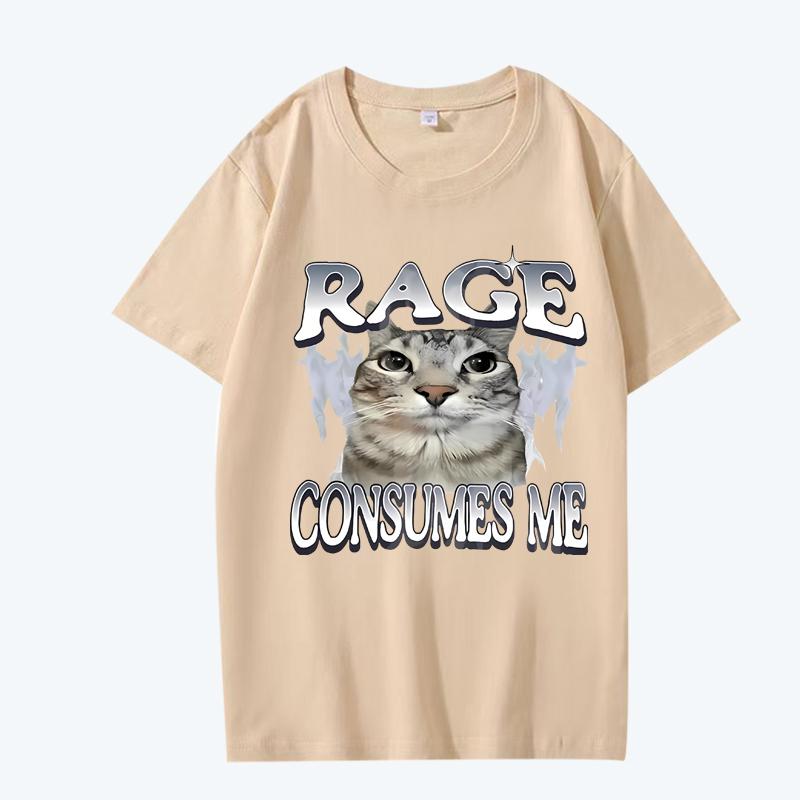 Rage Consumes Me Cat T Shirt men women Oversized 100% Cotton Hot sale short sleeve Summer streetwear print Unisex plus size tops