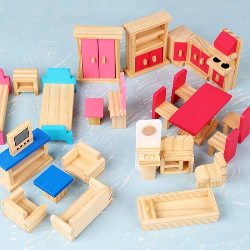 1:12 Model Bedroom Living Room Furniture Wooden Closet Bed Table Micro Landscape Dollhouse Decor Ball Joint Dolls Accs