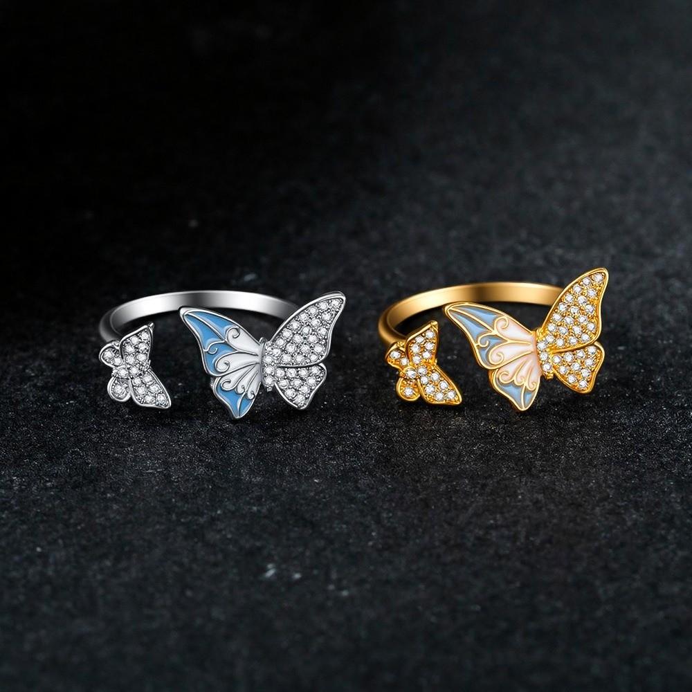 Elegant Butterfly Zircon Ring Enamel Finger Jewelry Sweet Butterfly Open Ring Ladies Jewelry