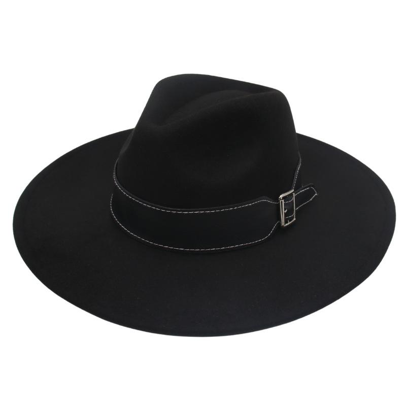 New Black Belt, Large Brim, High-End Clothing With Wholesale Men'S And Women'S Felt Woolen Top Hats