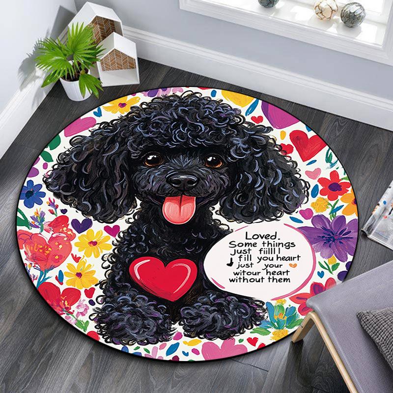 

Black Poodle Flowers Round Area Rug,Carpet Rug for Living Room Bedroom Sofa Playroom Decor,Non-slip Floor Mat 80cmx80cm