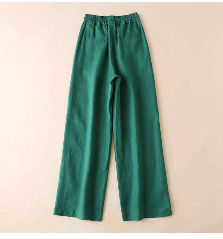 Women's Cotton Linen Elastic Waist Wide Leg Pants - Plus Size, Casual, Draping Straight Leg, Spring/Summer