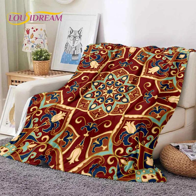Turkey Persian Bohemian Mandala Flower Soft Flannel Blanket for Bed Bedroom Sofa Picnic,Throw Blanket for Outdoors Leisure Gift