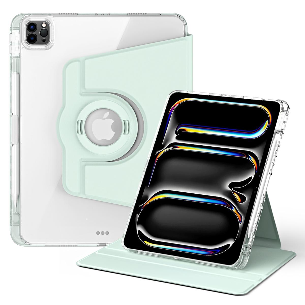 

Для iPad Про 13 (2024) Чехол-подставка Кожа+ Прозрачный Акрил Съемная Обложка для Планшета Light Green