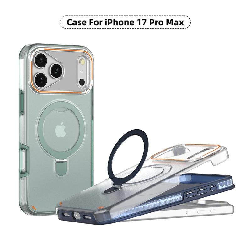 3 w 1 Dla Magsafe Magnetyczny Metalowy Pierścień Stojak Matowe Etui Dla iPhone 17 Air 16 15 14 Plus 12 13 17 Pro Max 16e Pokrowiec Ochronny