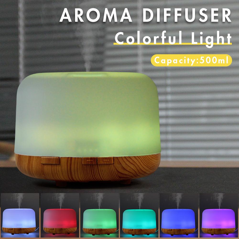 500ml Essential Oil Diffuser Quiet Aroma Mist Diffusers Ultrasonic Air Humidifier Remote Control Timing Function with Lights