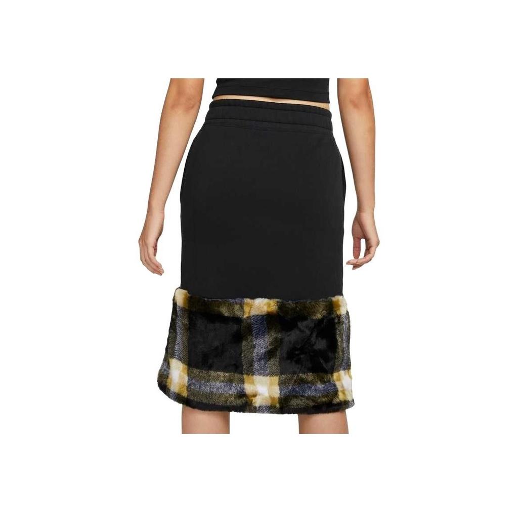 Nike Women's Sportswear NSW Plaid Faux Fur Midi Skirt Black DD4536-010