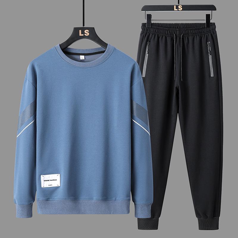 Men's Plush Thickened Two-Piece Sports Suits: Long-Sleeve Pullover & Pants - Casual Trendy Autumn/Winter Activewear