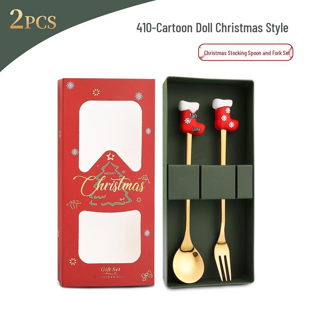 Creatieve Kerstman Koffielepel & Dessertvork Set - Roestvrijstalen Bestek voor Kerst