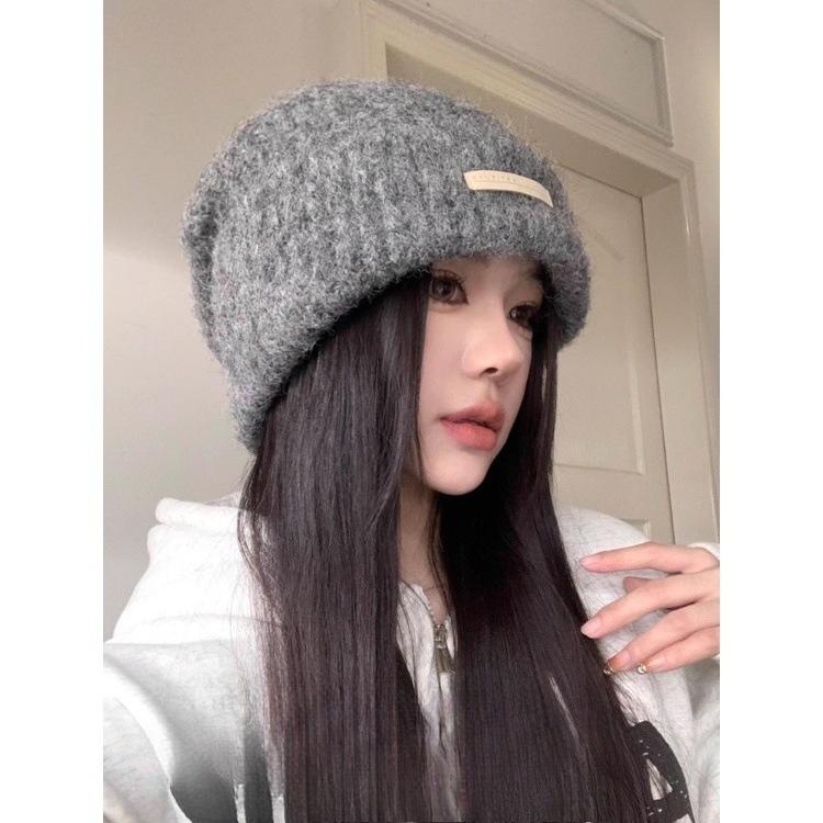 Knitted Hat for Women In Autumn and Winter High End Fashion Wool Hat Big Head Circumference Showing Face Small Warm Piles of Hat Cold Hat