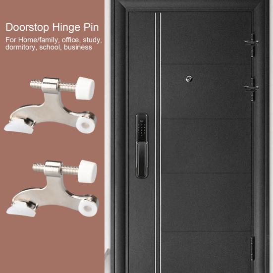 2Pcs Door Stopper Satin Nickel Adjustable Easy-installation with White Rubber Bumper Tips Durable Hinge Pin Door Stop