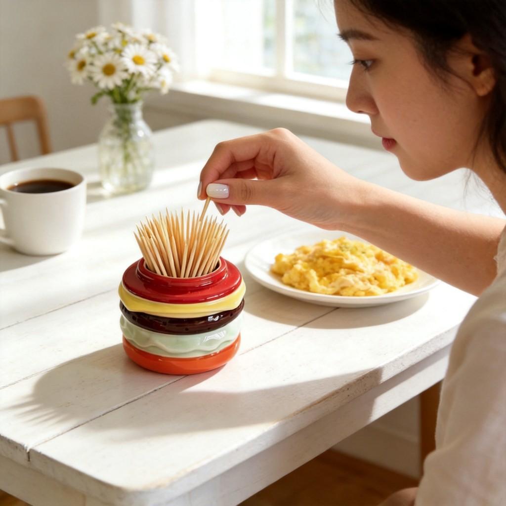 Creative Hamburger Shape Ceramic Toothpick Holder With Dustproof Storage For Home Use