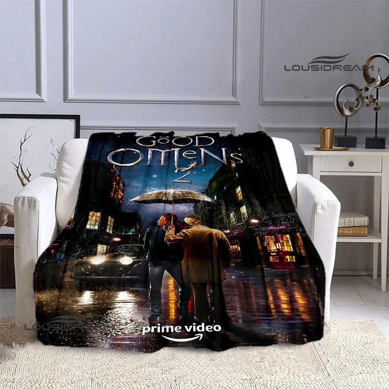 Manta estampada de la película Good Omens para niños, cálida, bonita, de franela, suave, cómoda, para el hogar, viajes, cama, regalo de cumpleaños