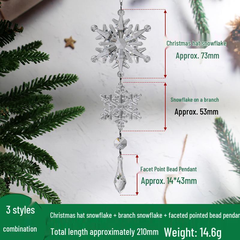 Transparent Acrylic Snowflake Ornament Set with Crystal Bead Strings for Christmas Tree Decoration