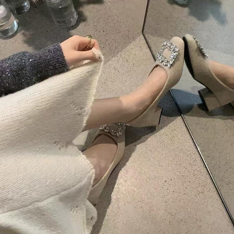 Premium temperament rhinestone shallow mouth single shoes women's 2025 spring new Xiaoxiangfeng elegant Mary Jane shoes