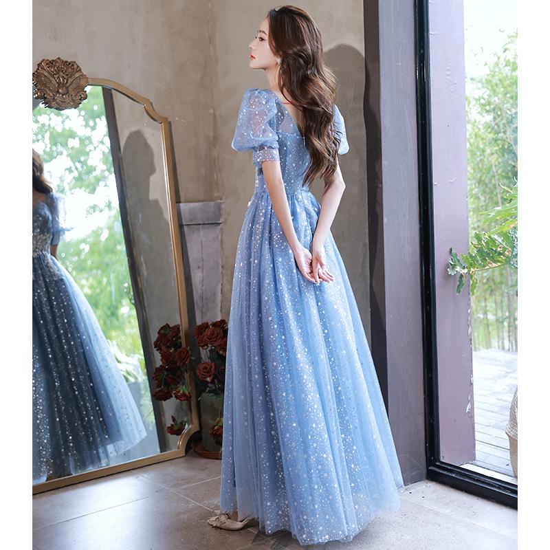 Elegant Blue Long Evening Dress for Women - Luxury Banquet, Vocal Art Exam, Hosting Gown