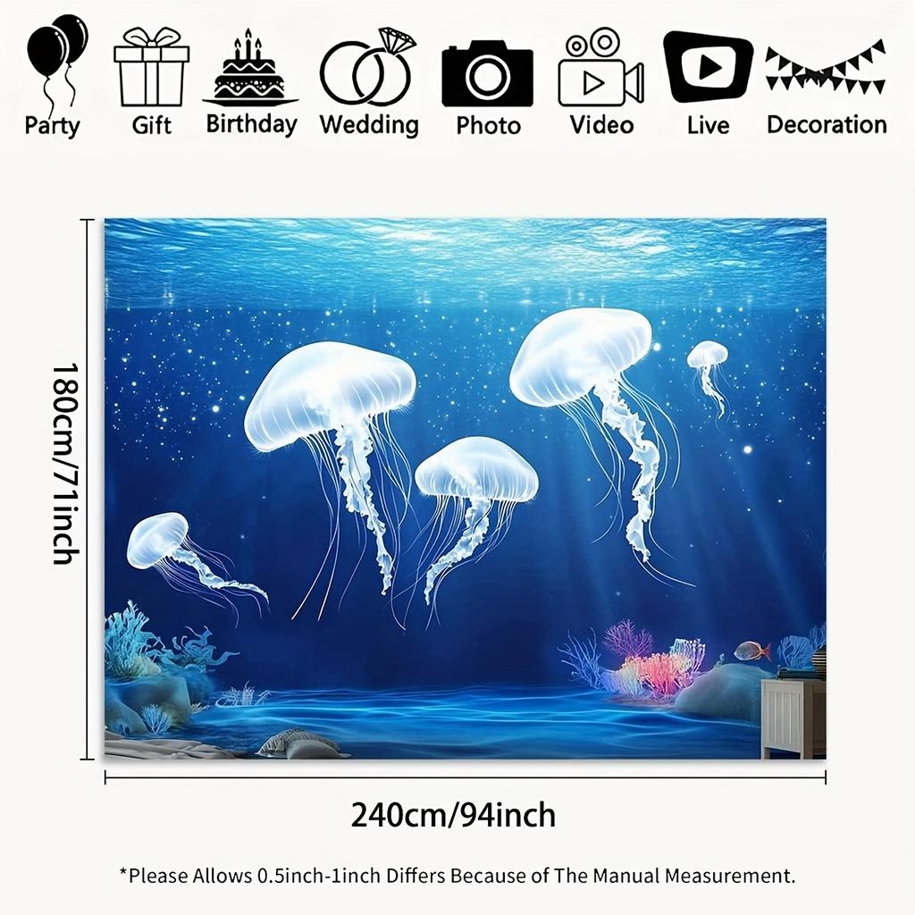 Mysterious Underwater Jellyfish World Background Banner - Vibrant Ocean Scene Party Decoration | Deep Sea Exploration