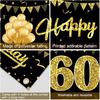 Happy 60th Birthday Banner Decorations for Men Women, Black Gold 60 Birthday Sign Party Supplies for Yard, Funny Sixty Birthday Party Backdrop Decor