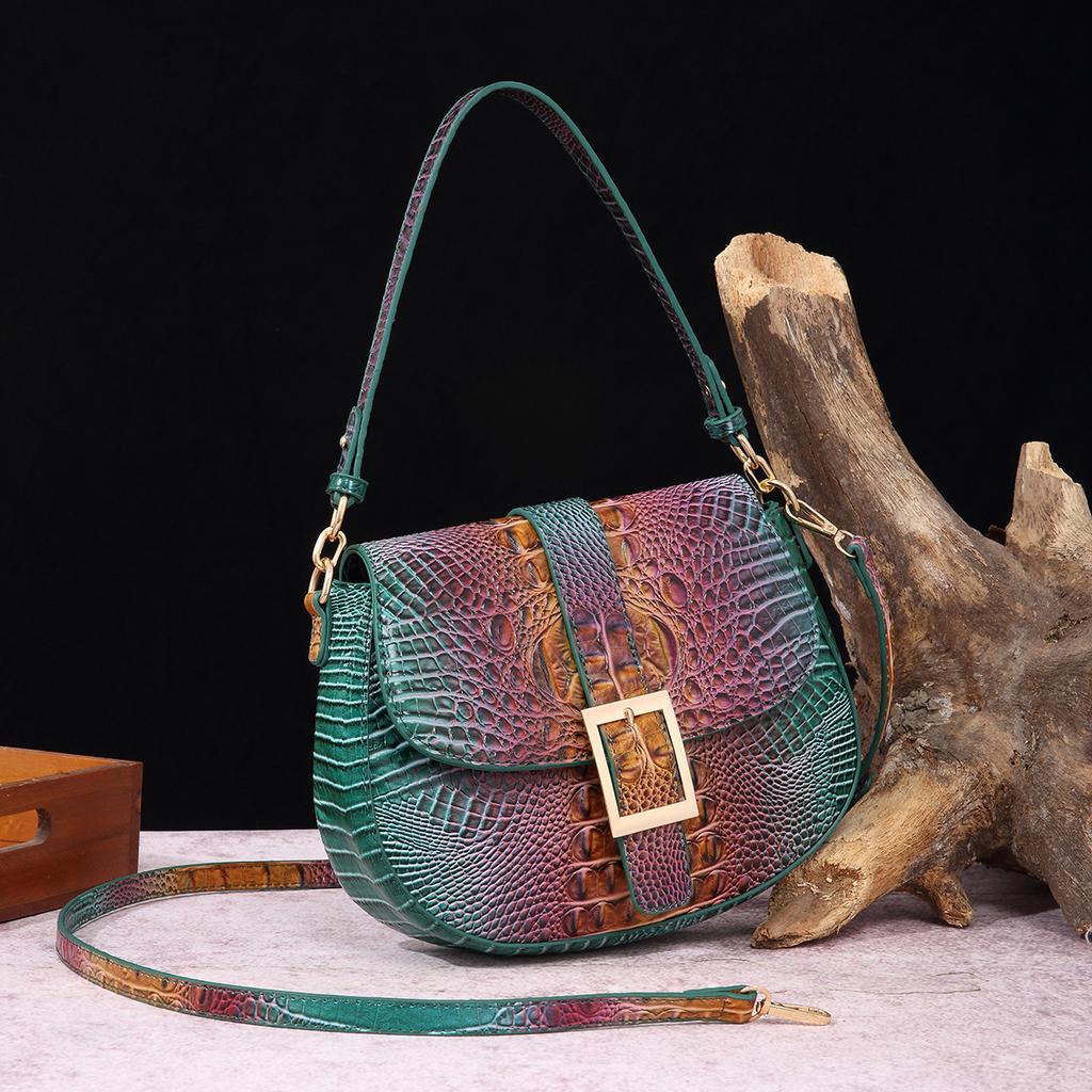Borsa a tracolla portatile per ascelle Baguette da donna Modello coccodrillo Brahmin