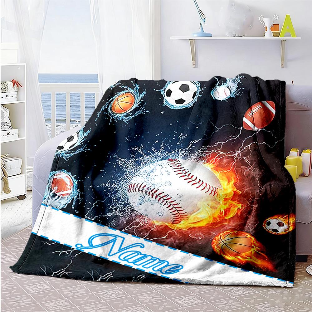 Fire Ball Customize Your Name Blanket Multi-purpose Customizable Blanket Warmthful Decor Throw For Picnics Couch Sofa Home Decor Ideal for All Seasons