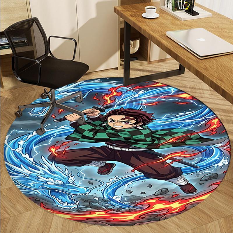 Demon Slayer Pattern Round Rug, Indoor/Outdoor Mat, for Picnic, Gameroom, Bedroom, Office, Living Room, Home Decor Carpet, Birthday Gift