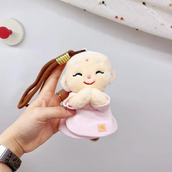 Cute Buddhist Monk Plush Keychain Cartoon Little Monk Stuffed Animal Pendant Zen Figure Key