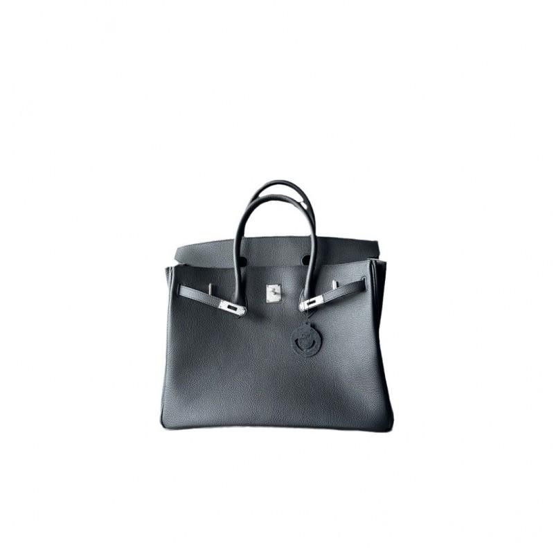 Eerste laag Togo Koeienhuid Grote Capaciteit Zwart Zilver 40 Platina Tas Echt Leer Lychee Patroon Kelly Dames Uitgaan Slot Handvat