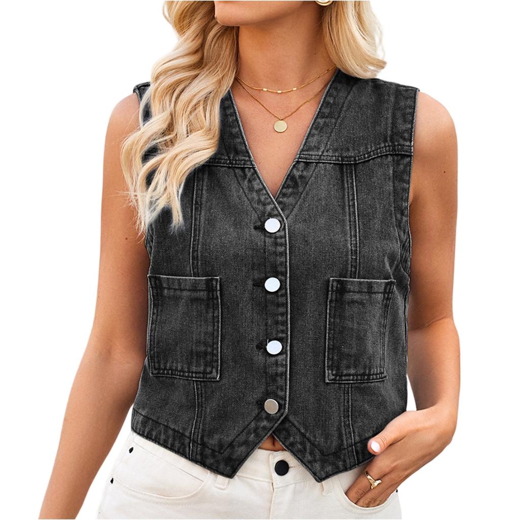 Women's Comfortable And Fashionable Denim Casual Short Vest Cardigan, Camisole Top, Vest