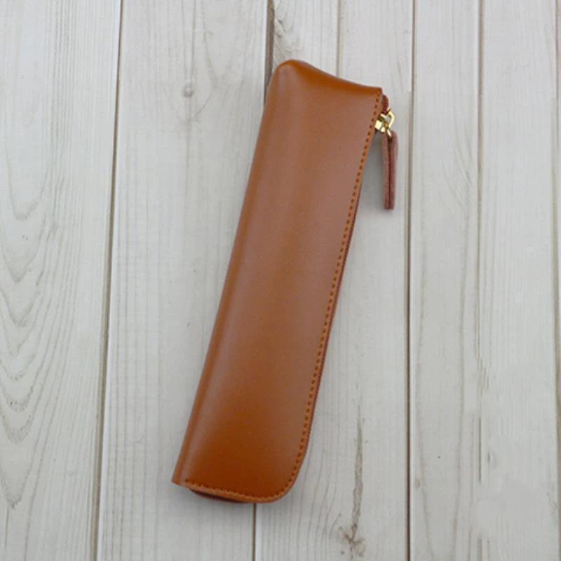 Pu Leather Pen Holder Brass Snap Closure Fine Stitching Office School Use Gifts For Writers Students