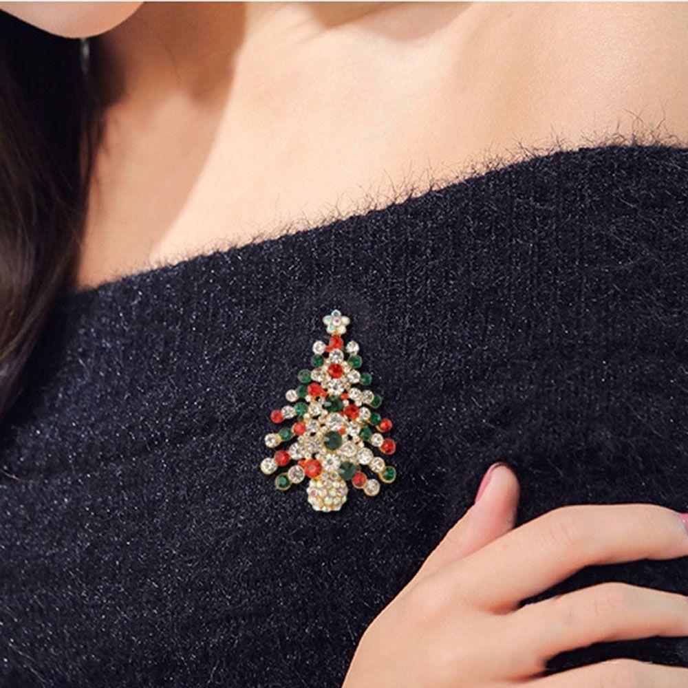 Inlay Women Christmas Tree Crystal Zinc Zinc Alloy Rhinestone Jewelry Brooch Pin Gifts Christmas Tree Brooch
