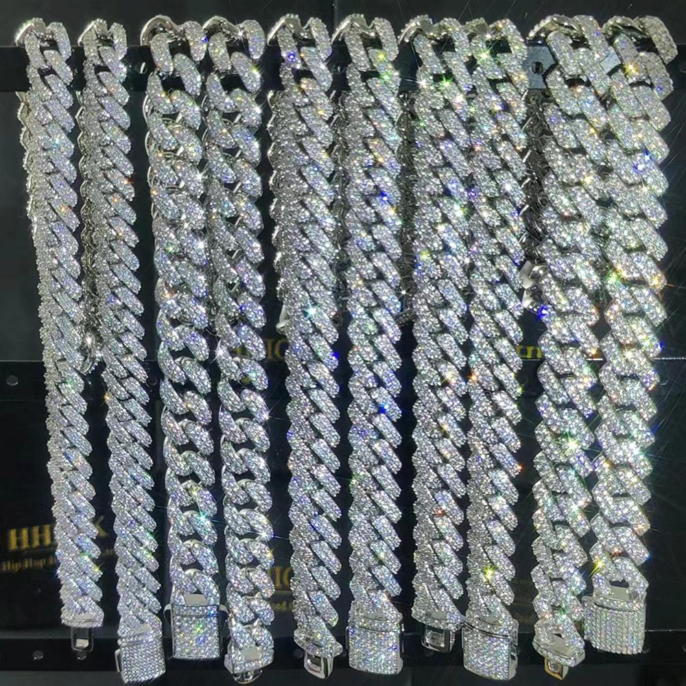 Hip Hop Jewelry 10/12/14/15/20mm CZ Cuban Link Necklace For Men Miami Bling Iced Out Prong Cuban Link Chain Party Gift