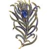 Blue Crystal Peacock Feather Brooch: Elegant Retro Women's Coat Accessory