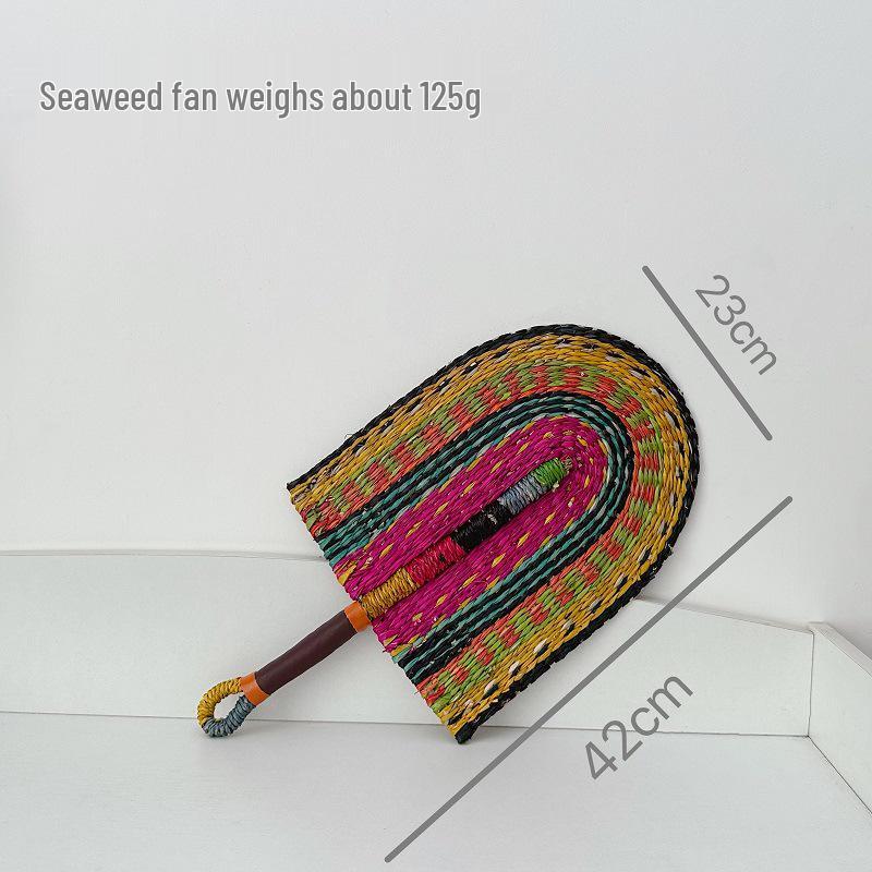 Vietnamese Seaweed Straw Fan: African-Style Wall Decor & Handheld Palm Leaf Fan