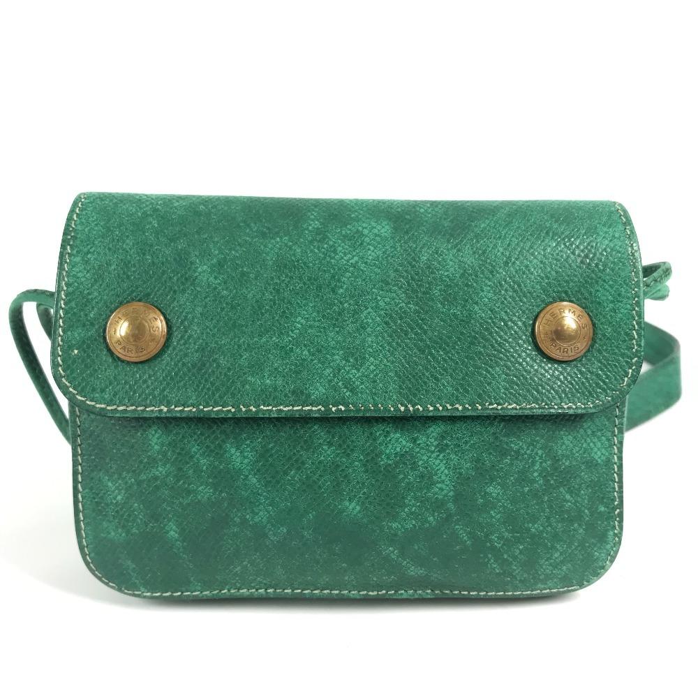 HERMES vintage logo Pochette bag mini bag Shoulder Bag Leather Green