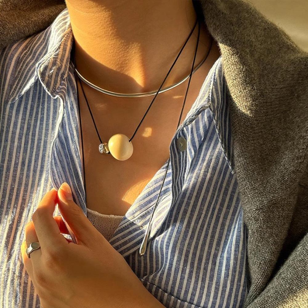 Vintage Cord Necklace Aesthetic Trend Choker Fashion Bead Pendant Necklace  Charm Chokers