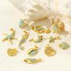 2 Pcs Blue Cubic Zirconia Ocean Charms Starfish Mermaid Conch Sun Shaped Melon Brass 18K Gold Plated Pendants For DIY Necklace