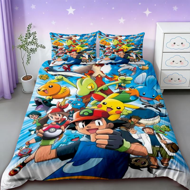 Pikachu Duvet Covers Pokemon Kids Cartoon Bedding Set Quilt Cover Twin Full Bedroom Bed Decor for Teens Best Gifts Comfortable