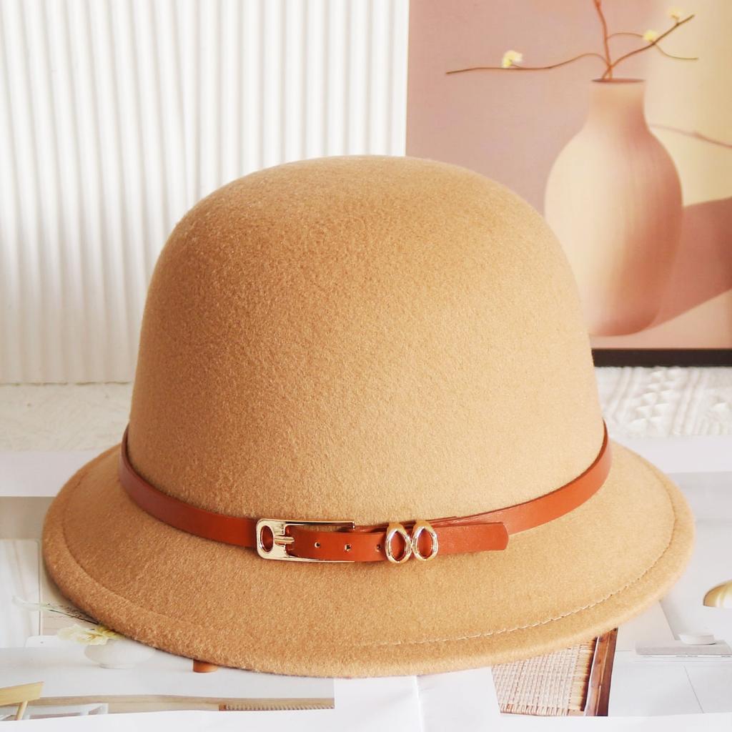 Hat Women's Autumn and Winter Wool British Thermal Basin Hat Foreign Style Short Brim Show Small Face Foldable Bucket Hat Tide