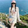 Wear a Long-sleeved T-shirt for Women's Summer New Gentle Wind White Printed Thin Sunscreen Blouse Top