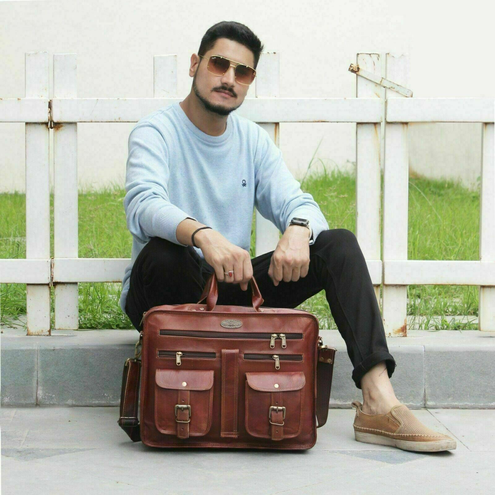 Мужской офисный портфель 18 дюймов из натуральной кожи Vinatge — фото 4