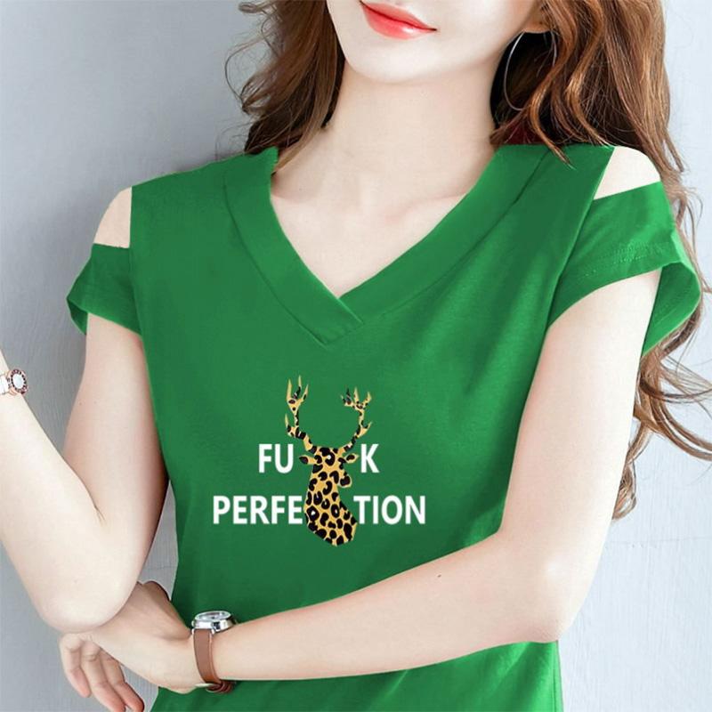 T-shirt estiva a spalle scoperte T-shirt a maniche corte a tinta unita Top con scollo a V monospalla da donna Versione coreana T-shirt snellente