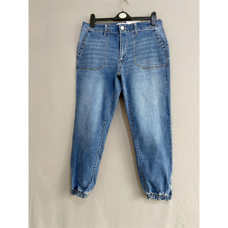 

American Single an * New Arrival Plus Size Women s Clothing High Waist Denim Ankle-Length Pants High Rise Jogger Jeans Denim Blue 28W